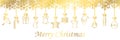 Banners from different golden hanging Christmas symbol icons, Merry Christmas, Happy New Year - vector Royalty Free Stock Photo